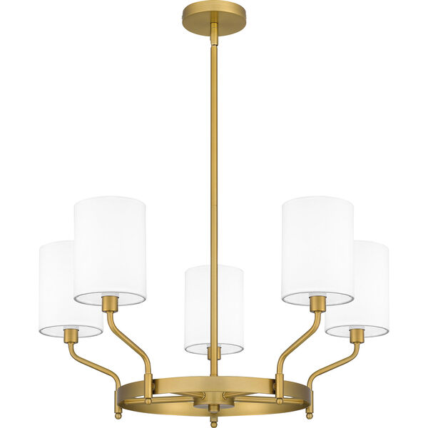 Parkington Aged Brass and White Five-Light Chandelier, image 1