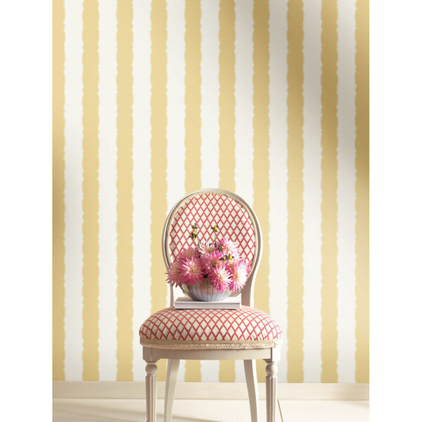 Grandmillennial Yellow Scalloped Stripe Pre Pasted Wallpaper, image 1