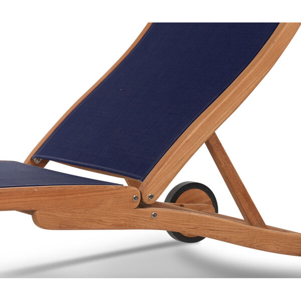 Pearl Blue Teak Outdoor Chaise Lounge with Wheels, image 3