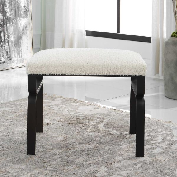 Diverge Satin Black and White Shearling Small Bench, image 4