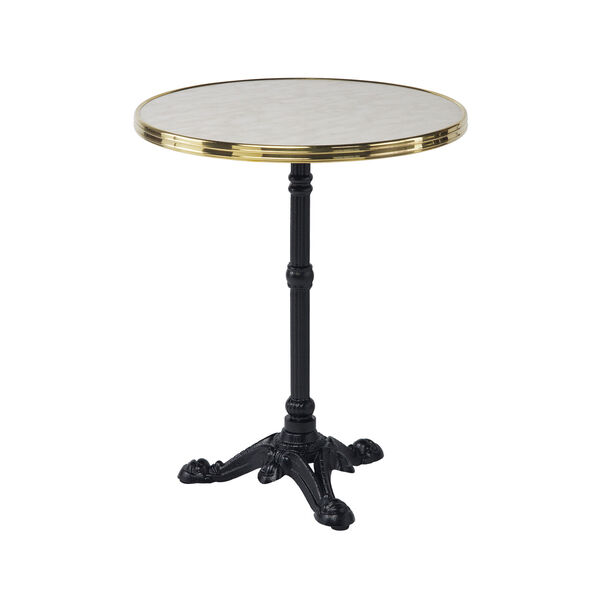 Rive Gauche 24-in Black Outdoor Bistro Table with White Faux Marble Top and Brass Strapping, image 1