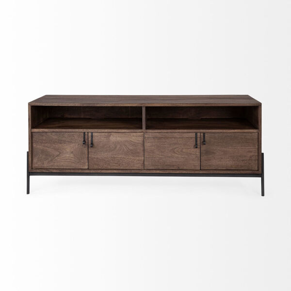 Glen Brown Solid Wood TV Stand Media Console with Storage, image 2