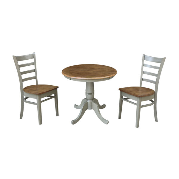 Emily Hickory and Stone 30-Inch Hardwood Round Top Pedestal Table With Chairs, Three-Piece, image 1