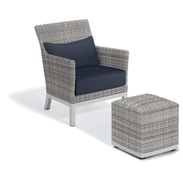 Argento Midnight Blue Outdoor Club Chair with Lumbar Cushion and Pouf, image 1