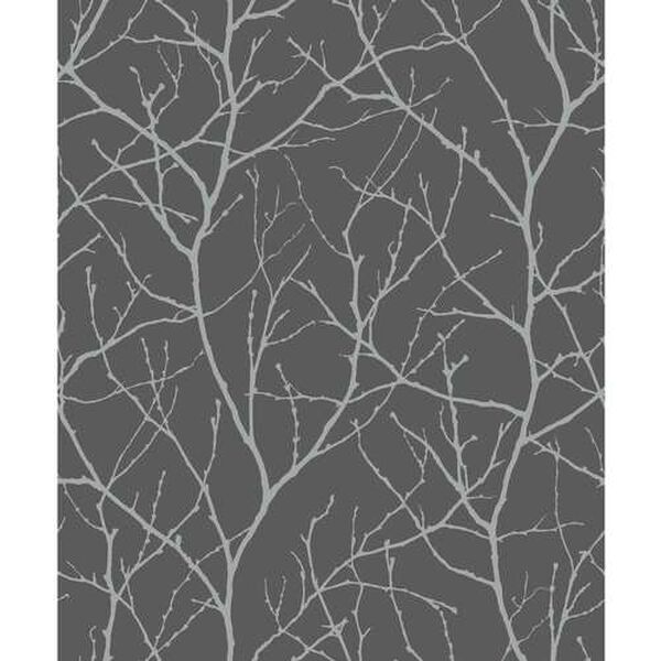 Trees Silhouette Charcoal and Silver Wallpaper, image 2