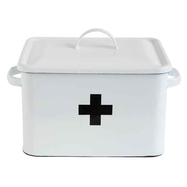 White Enameled First Aid Box with Lid, image 1