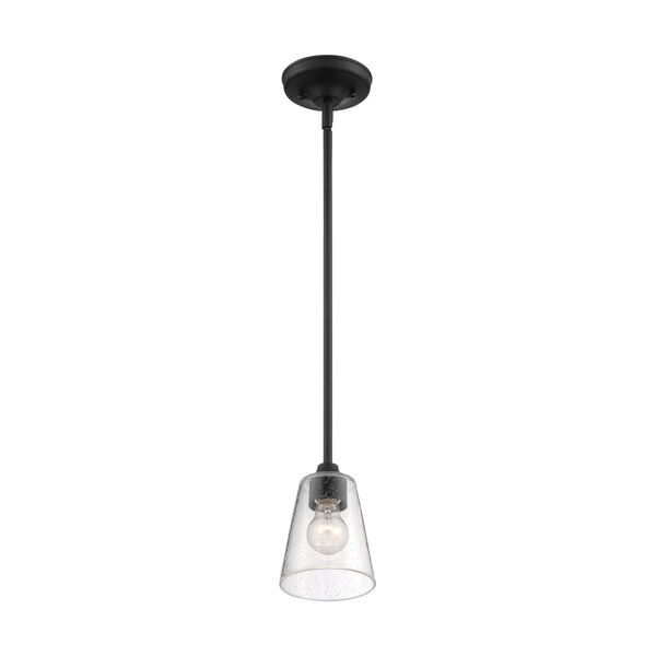 Bransel Matte Black One-Light Mini Pendant with Clear Seeded Glass, image 1