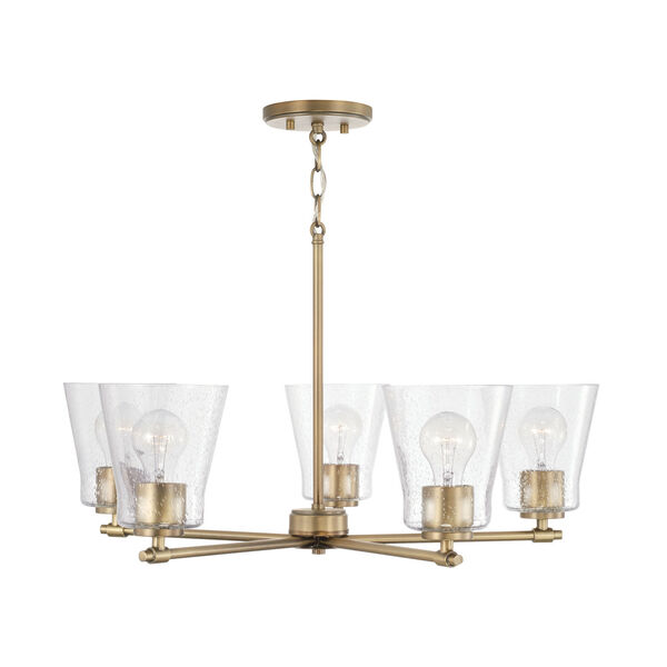 HomePlace Baker Aged Brass Five-Light Chandelier with Clear Seeded Glass, image 2