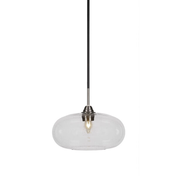 Paramount Matte Black and Brushed Nickel 13-Inch One-Light Pendant with Clear Bubble Glass Shade, image 1