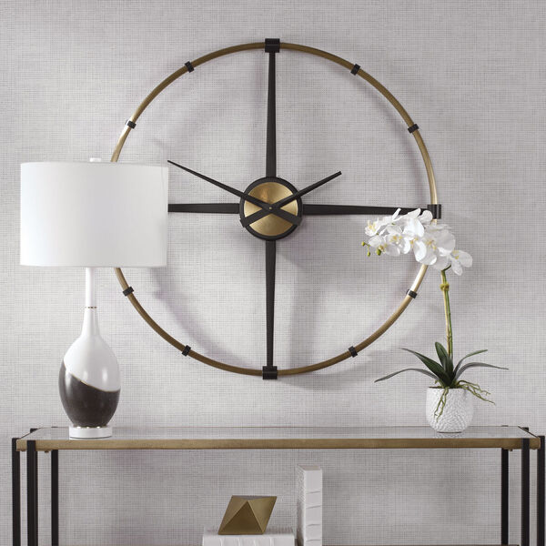 Captain Antique Brushed Brass and Satin Black Wall Clock, image 2