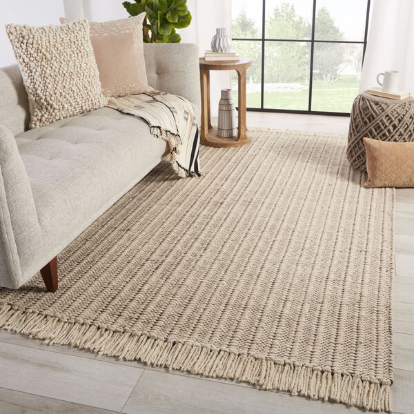 Morning Mantra Poise Solid Cream and Taupe 5 Ft. x 8 Ft. Area Rug, image 5