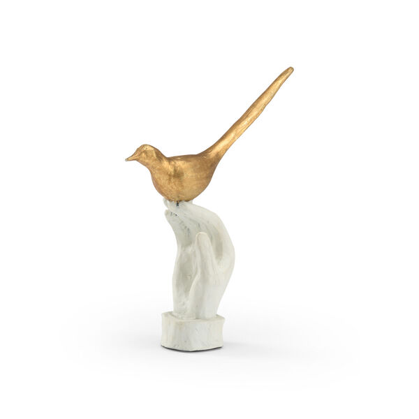 White and Gold  Bird in the Hand Sculpture, image 1