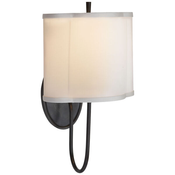 Simple Scallop Wall Sconce in Bronze with Silk Shade by Barbara Barry, image 1