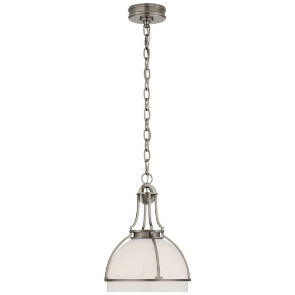 Gracie Medium Dome Pendant in Antique Nickel with White Glass by Chapman  and  Myers, image 1