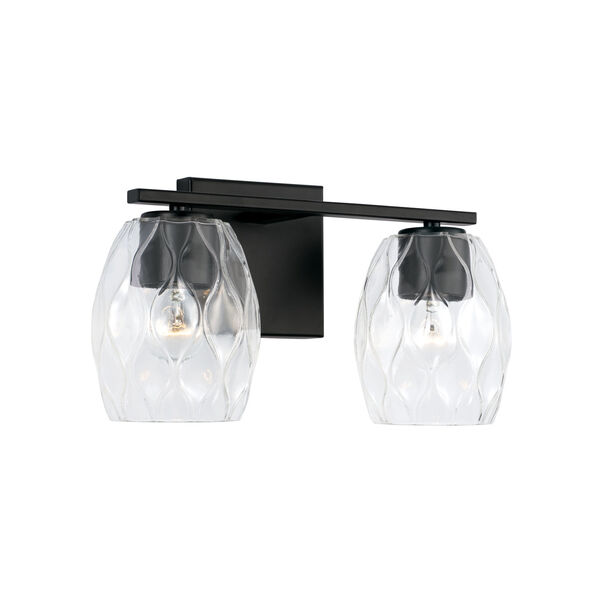 Lucas Matte Black Two-Light Vanity with Wavy Embossed Glass, image 1