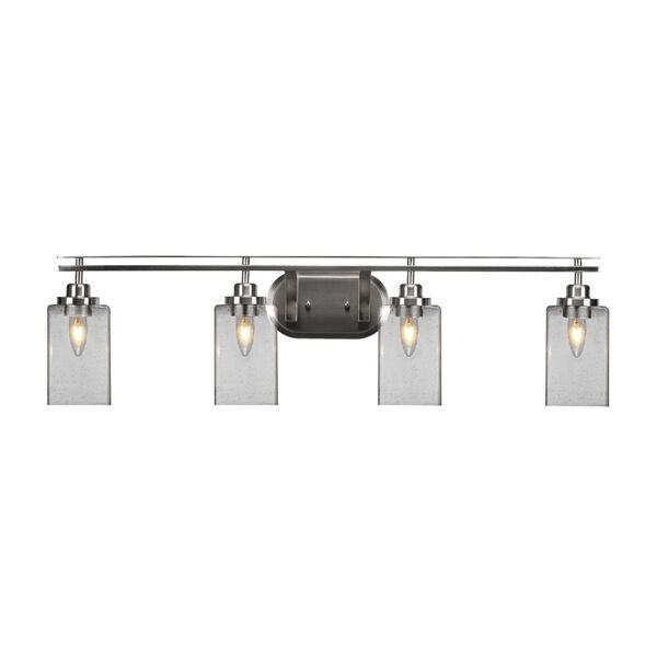 Odyssey Brushed Nickel Four-Light Bath Vanity with Four-Inch Clear Bubble Glass, image 1