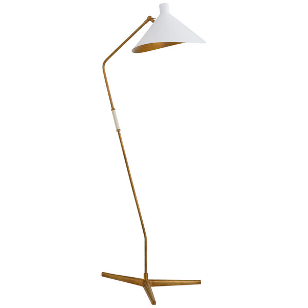 Mayotte Large Offset Floor Lamp in Hand-Rubbed Antique Brass with White Shade by AERIN, image 1