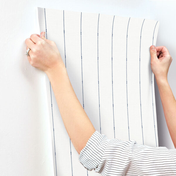 Simply Farmhouse Navy and Cream In Stitches Stripe Wallpaper, image 5