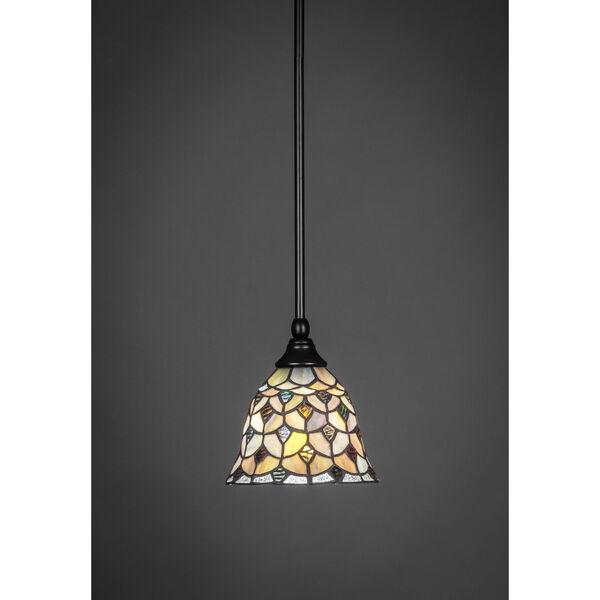 Matte Black One-Light Pendant with Crescent Tiffany Glass, image 1