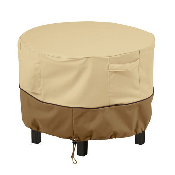 Ash Beige and Brown 22-Inch Round Patio Ottoman and Coffee Table Cover, image 1