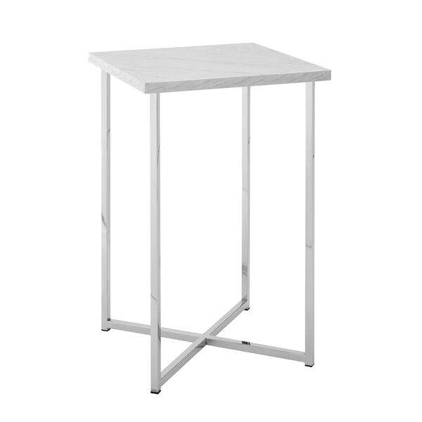 Alissa Faux White Marble and Chrome Square Accent Table, Set of Two, image 1