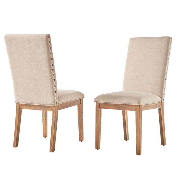 Century Beige Linen Nailhead Side Chair Set of 2, image 1