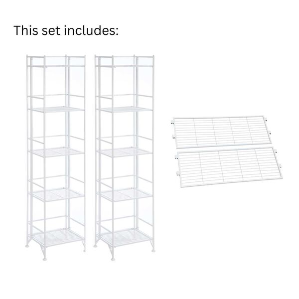 Xtra Storage White Five-Tier Folding Metal Shelves with Set of Two Deluxe Extension Shelves, image 5