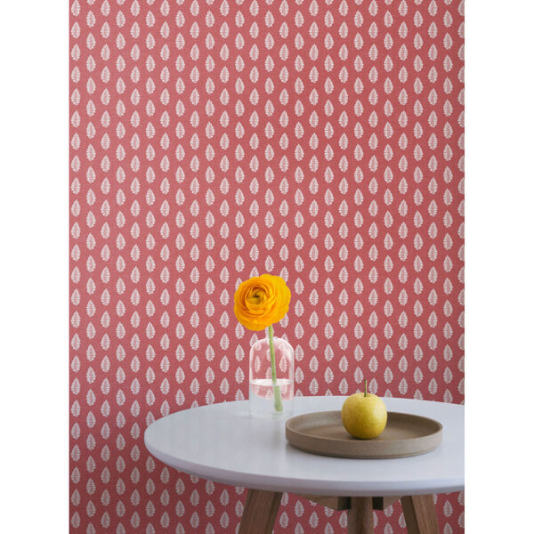 Grandmillennial Red Leaf Pendant Pre Pasted Wallpaper - SAMPLE SWATCH ONLY, image 1