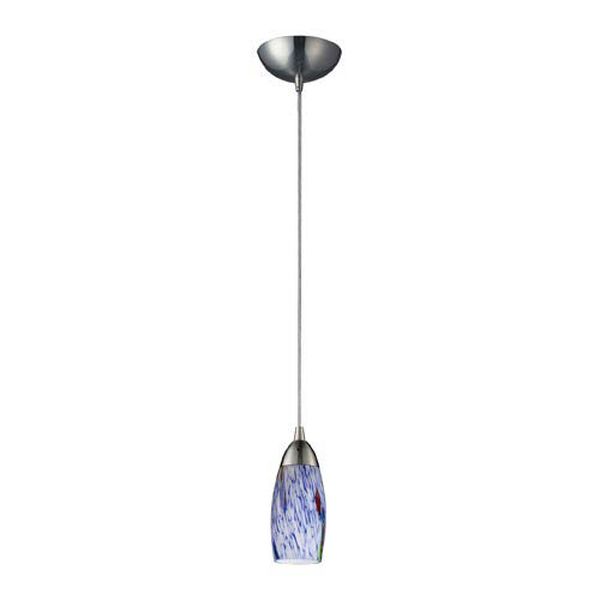 Milan Satin Nickel Mini Pendant with Starlight Blue Glass, image 1