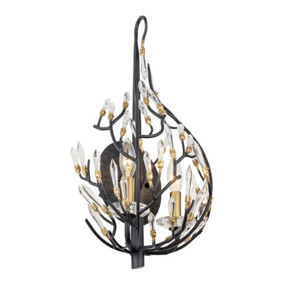 Bask Matte Black French Gold Two-Light Wall Sconce, image 3