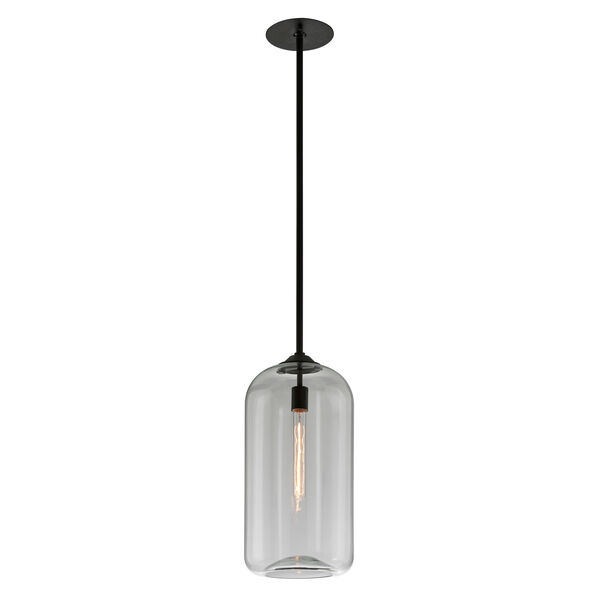 District Satin Black 10-Inch One-Light Mini Pendant with Clear Glass, image 1
