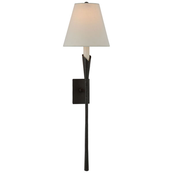 Aiden Large Tail Sconce in Aged Iron with Linen Shade by Chapman  and  Myers, image 1