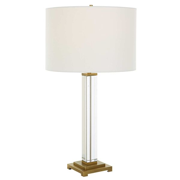Crystal Column Antique Brass One-Light Table Lamp, image 1