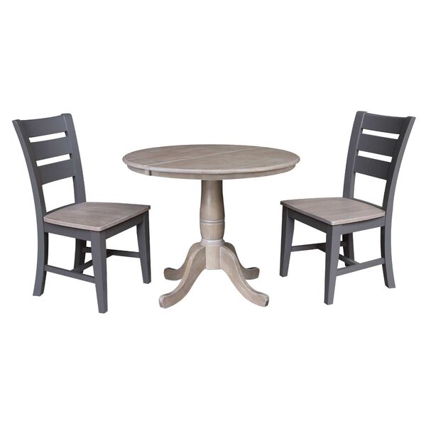 Parawood II Washed Gray Clay Taupe 36-Inch  Round Extension Dining Table with Two Chairs, image 1