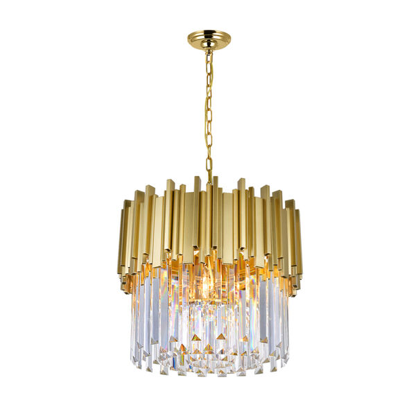 Deco Medallion Gold Four-Light 16-Inch Chandelier with K9 Clear Crystal, image 1