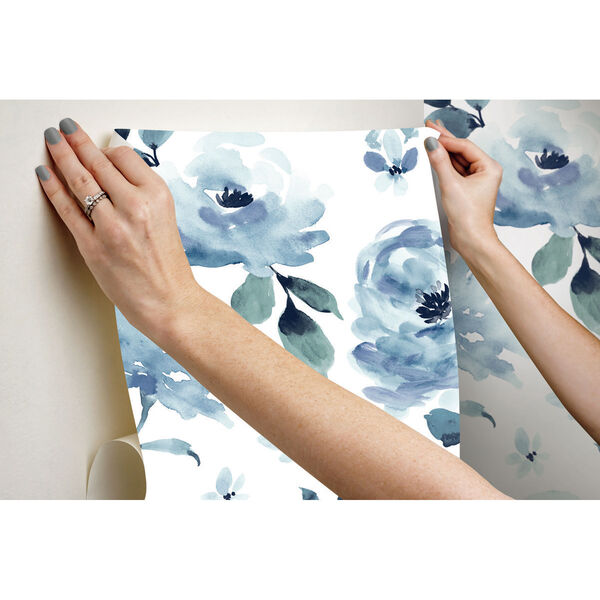 Watercolor Bloom Blue Peel and Stick Wallpaper, image 4