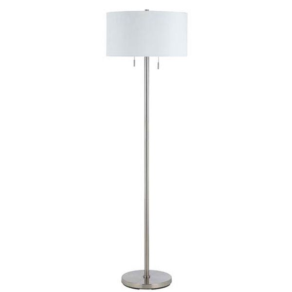 Calais Brushed Steel Metal Floor Lamp with White Shade, image 1