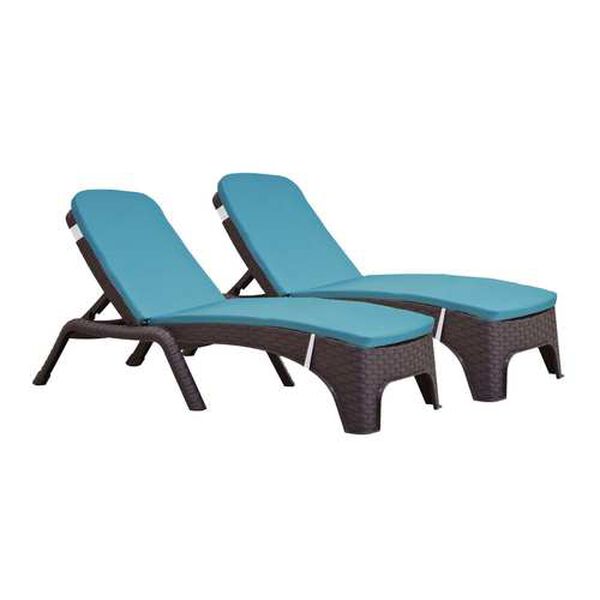 Roma Brown Teal Outdoor Chaise Lounger with Cushion, Set of Two, image 1