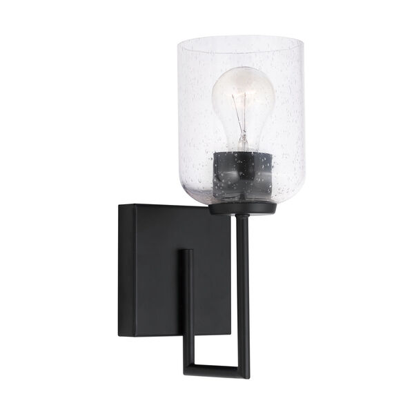 HomePlace Carter Matte Black Sconce with Clear Seeded Glass, image 4