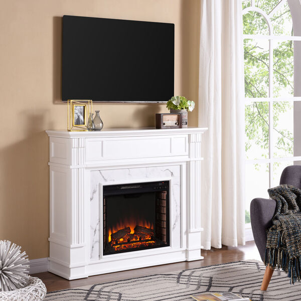 Highgate White Faux Cararra Marble Electric Media Fireplace, image 4