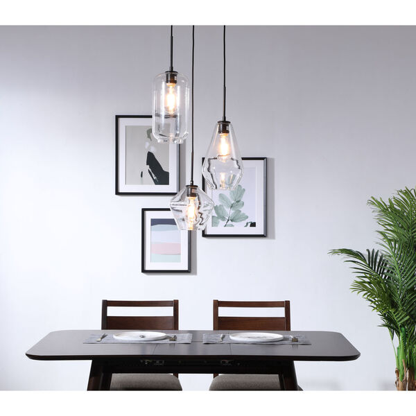 Gene Black 17-Inch Three-Light Pendant with Clear Glass, image 2