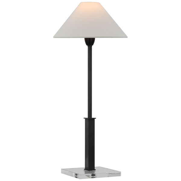 Asher Table Lamp in Bronze and Crystal with Linen Shade by J. Randall Powers, image 1