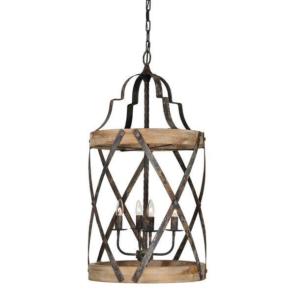 Kennedy Rustic Black and Driftwood Chandelier, image 1