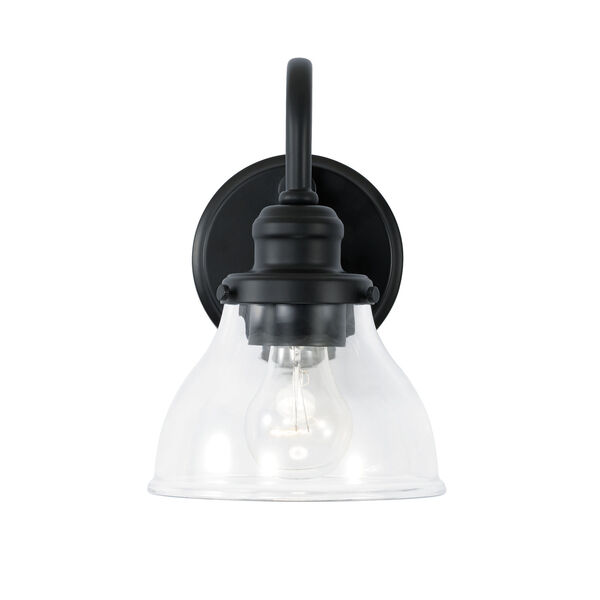 Baxter Matte Black One-Light Wall Sconce with Clear Glass Shade, image 2
