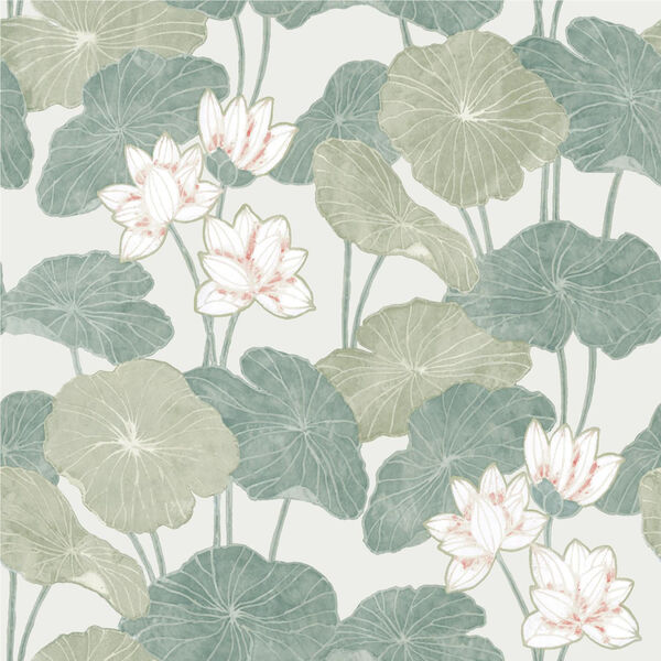 Lily Pad Beige And Green Peel And Stick Wallpaper, image 2