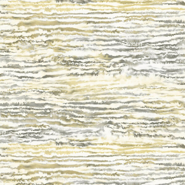 Living with Art Gold and Gray Watercolor Waves Unpasted Wallpaper, image 2