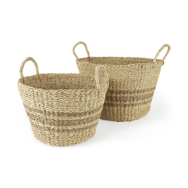 Vance Light Brown Round Basket with Handle, image 1