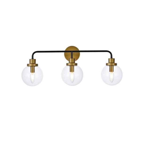 Hanson Black and Brass and Clear Shade Three-Light Bath Vanity, image 1