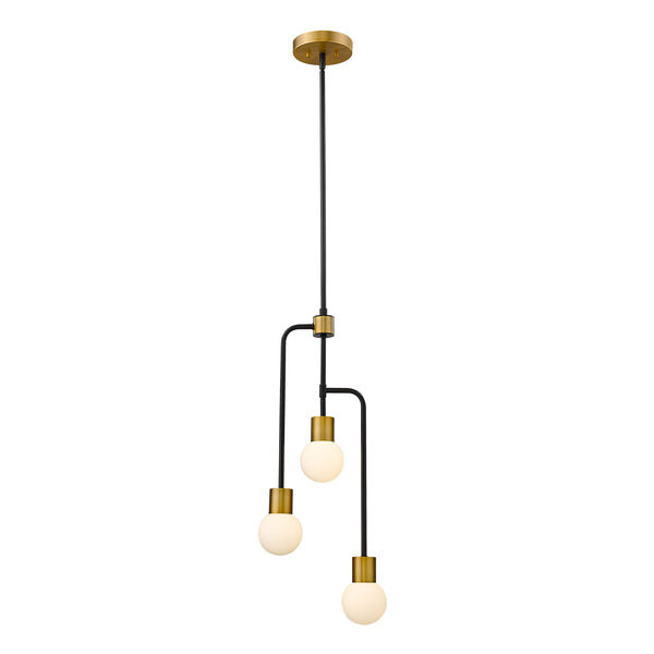 Neutra Matte Black and Foundry Brass Three-Light Chandelier, image 1
