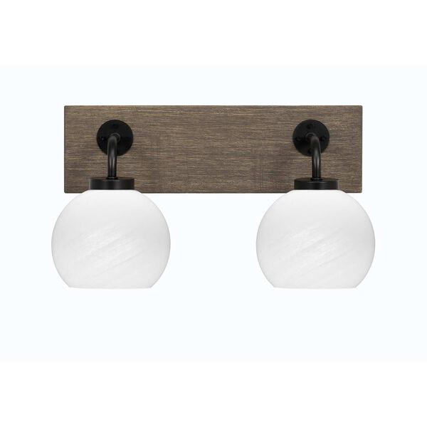 Oxbridge Matte Black Brown Two-Light Bath Vanity with White Marble Glass, image 1